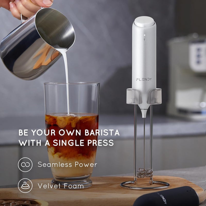 Flendy Rechargeable Milk Frother Handheld With USB-C Charging Stand, Electric Drink Mixer, Mini Whisk for Coffee, Matcha, etc - Image 2